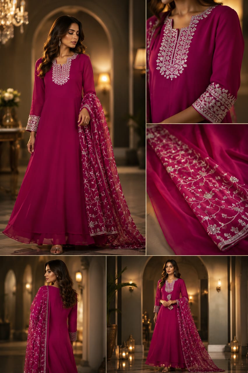 Magenta embroidered anarkali gown