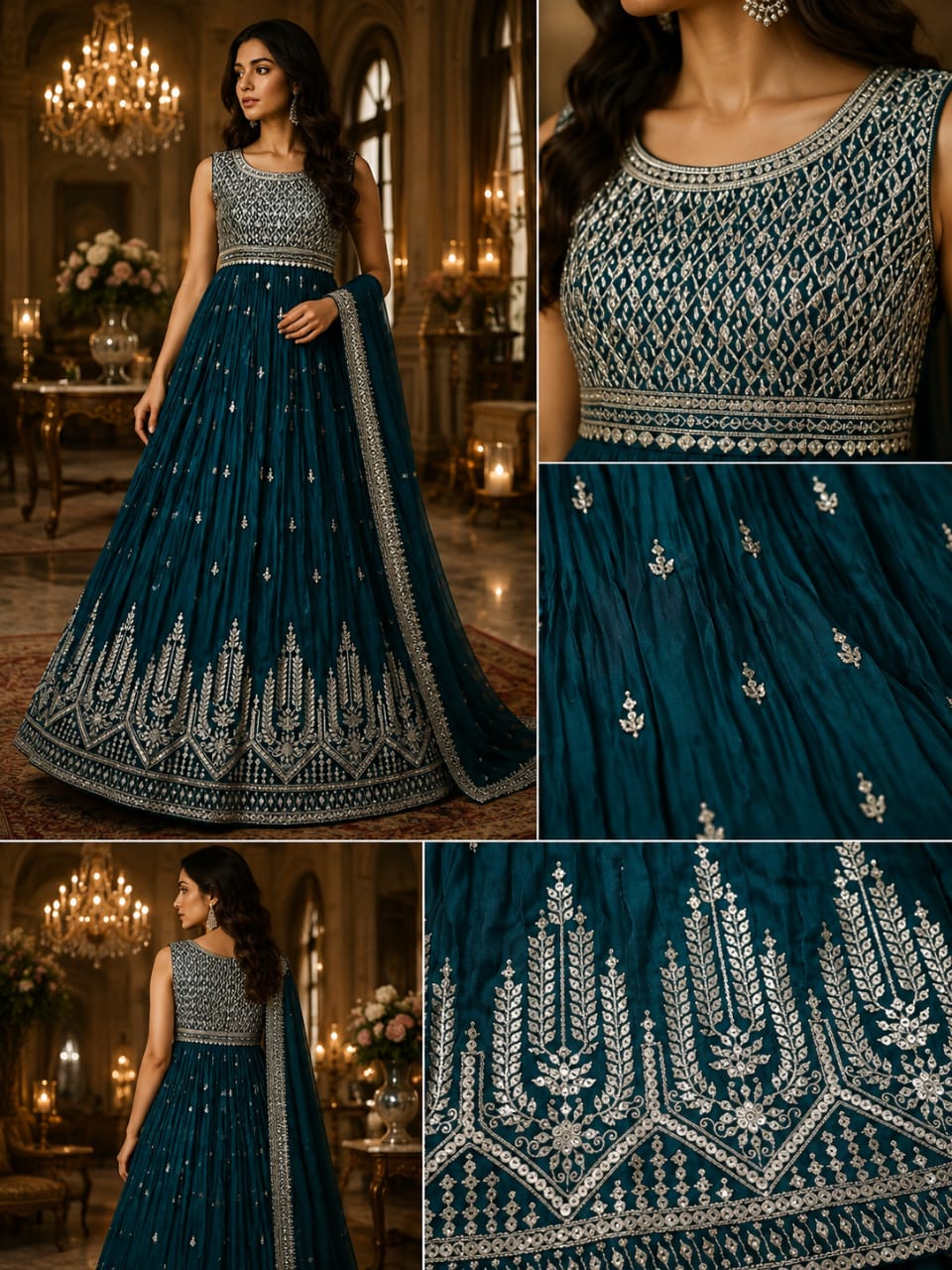 Teal Embellished Anarkali Gown