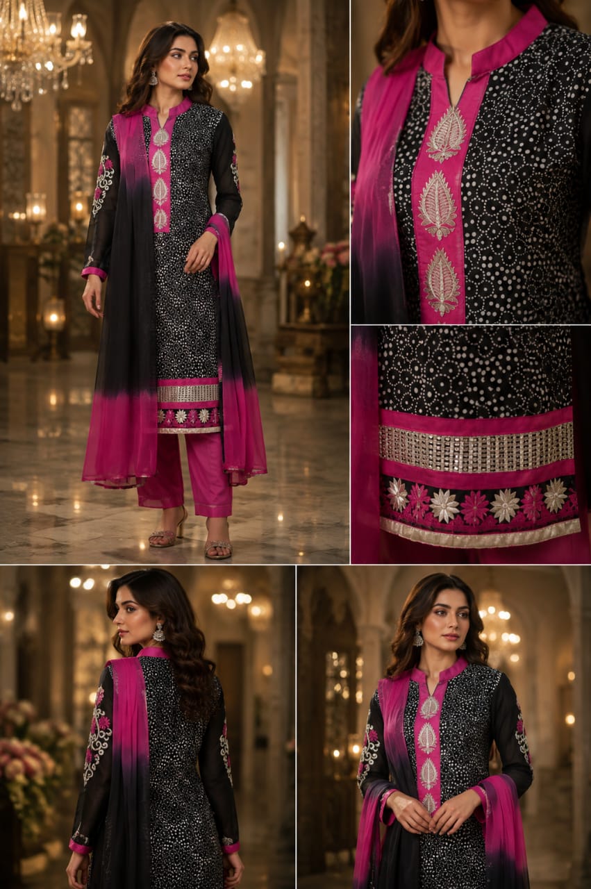 Black Polka Print Kurta Set