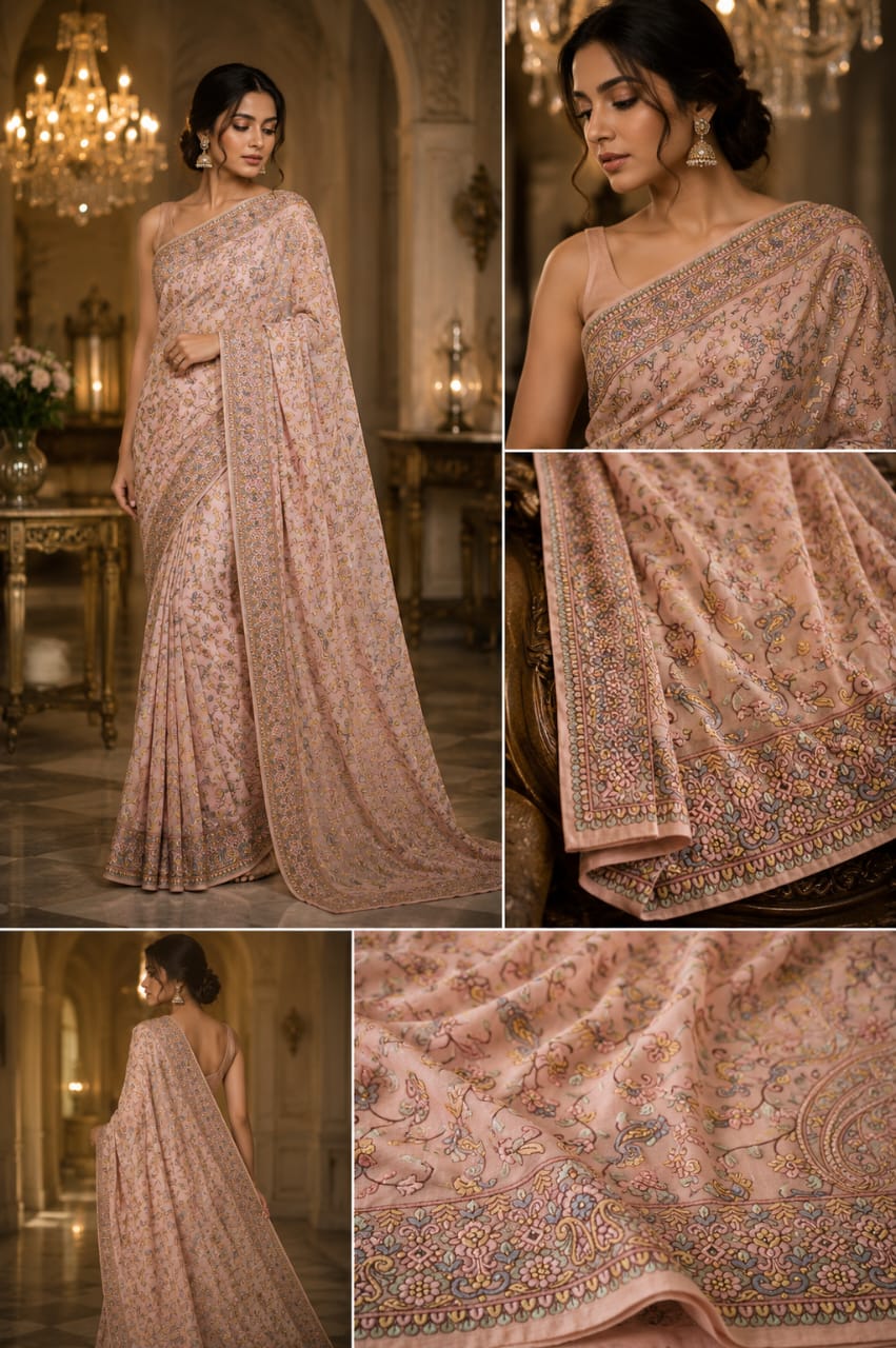Blush Pink Embroidered Saree
