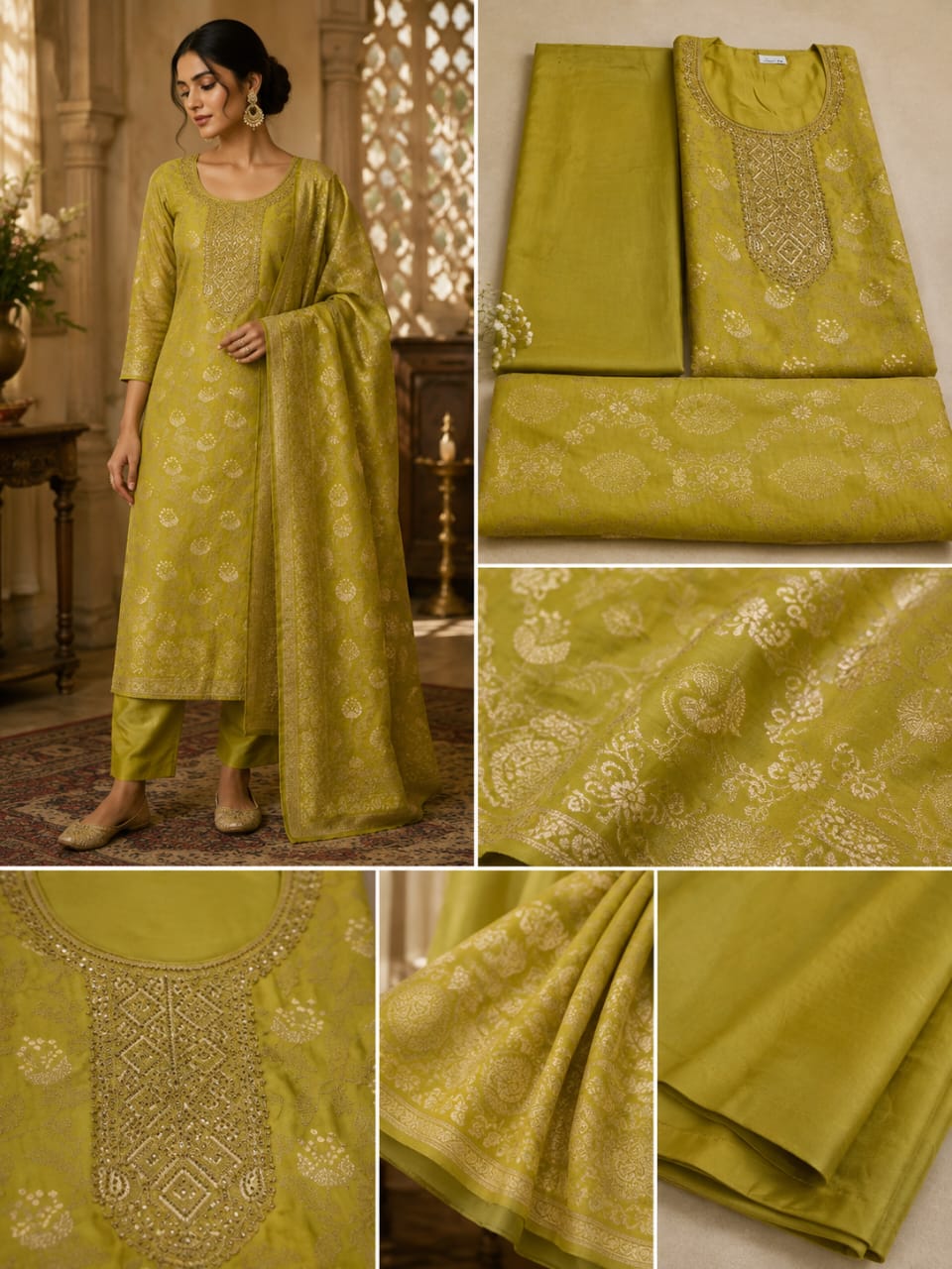 Olive Jacquard Suit Set