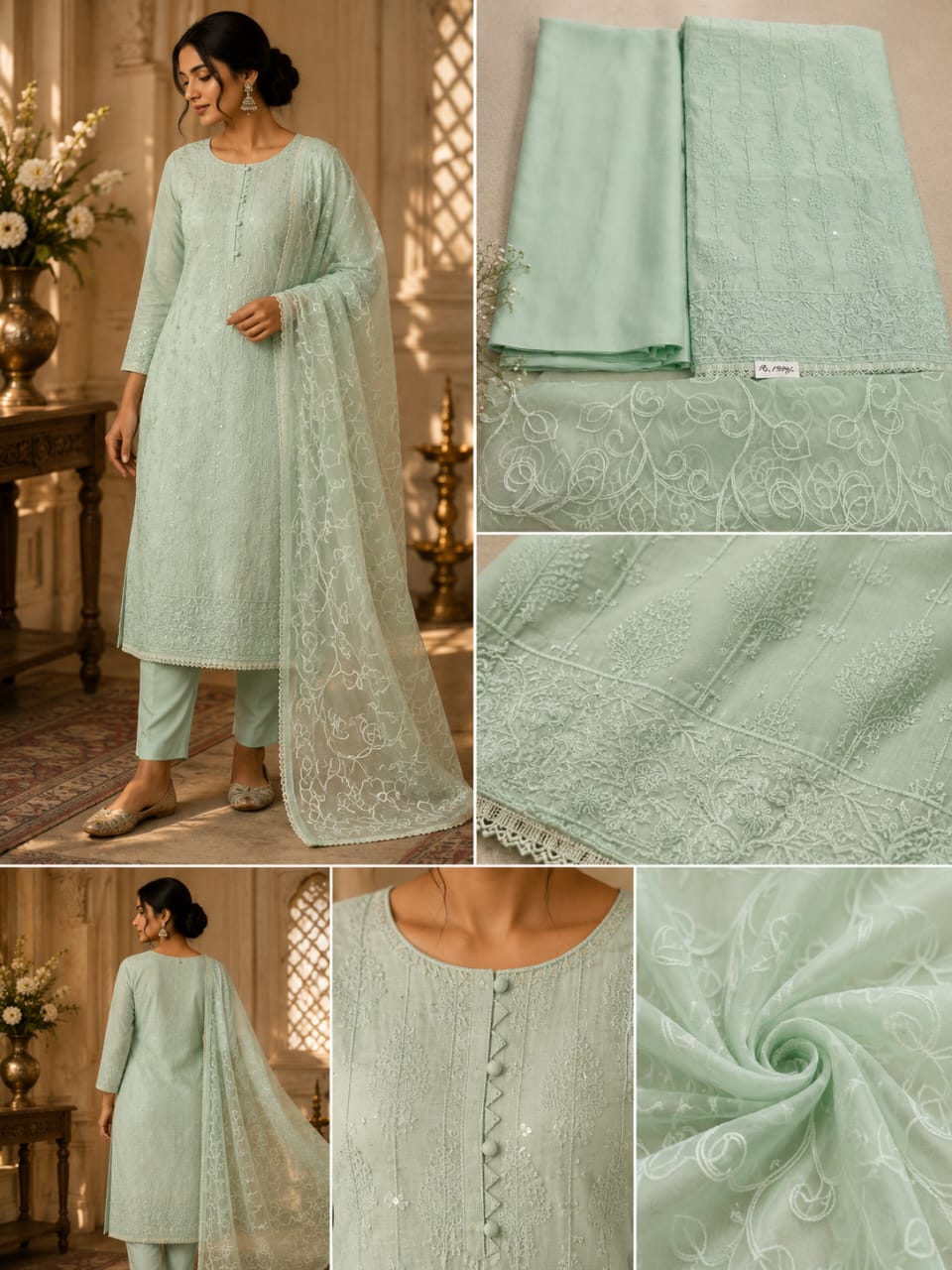 Mint Embroidered Suit Set