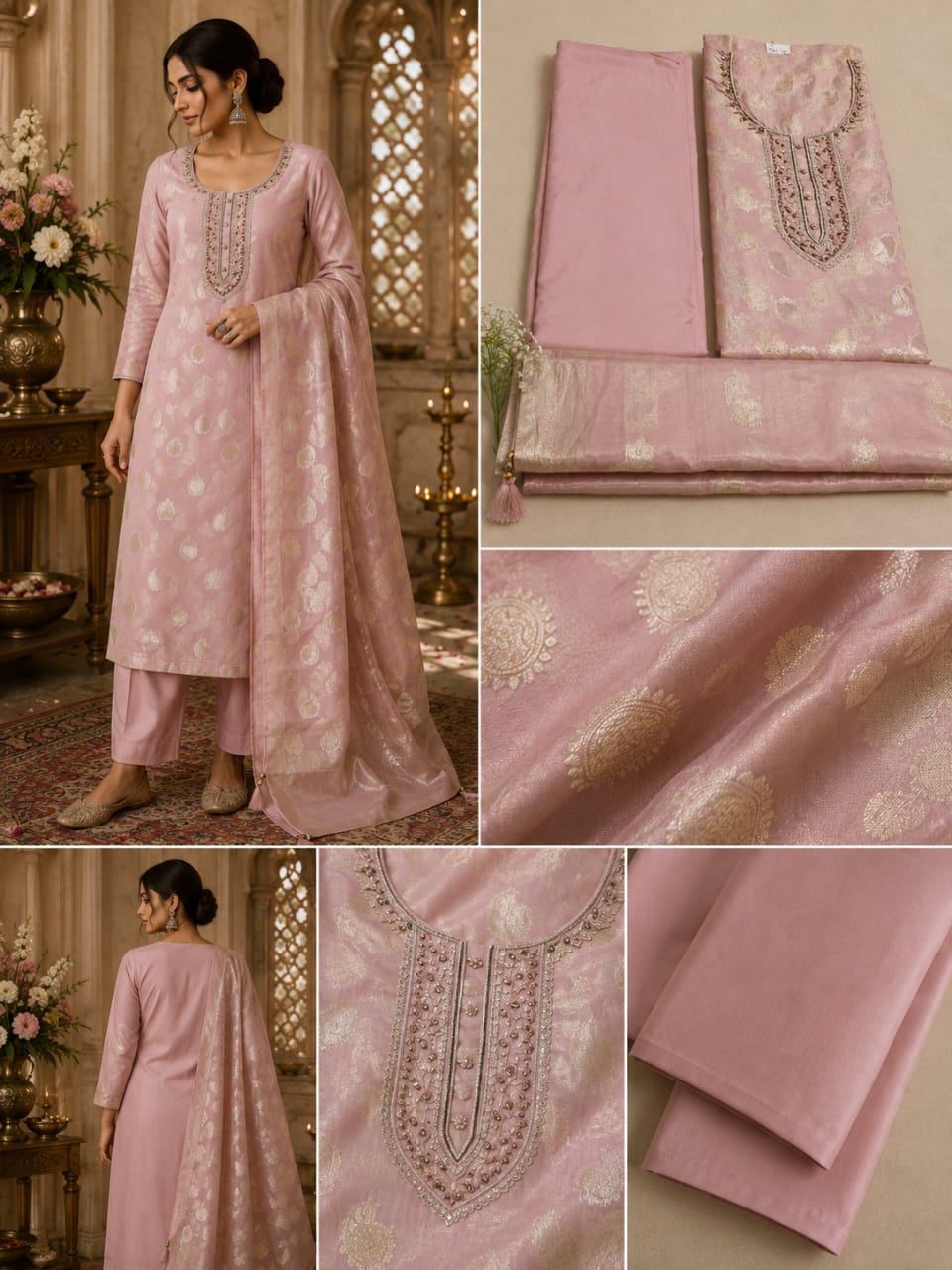 Blush Pink Premium Jacquard Suit Set